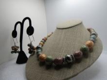 Faux Agate Necklace & Earrings Set, 28" Ashley Cooper, 2000's, Southwestern Vibe