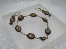 Vintage Sterling & Copper Plated Bracelet & Earrings Set, Leverback