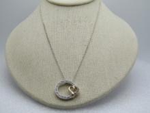 Vintage Silver Tone Rhinestone Heart Necklace 16"-18"