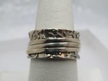 Vintage Sterling Wide Floral Spinner Ring, D'joy, Sz. 8