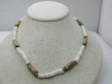 Vintage Puka Shell Necklace with Brown Stones, 18"