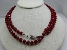 Vintage Red Crystal Beaded Necklace 36", 7.5mm
