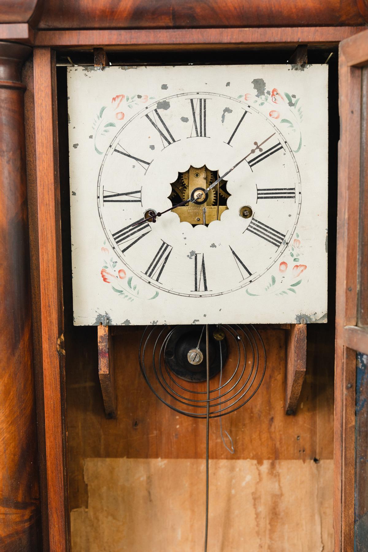 Large Antique Forestville Mfg Wooden Mantel Clock