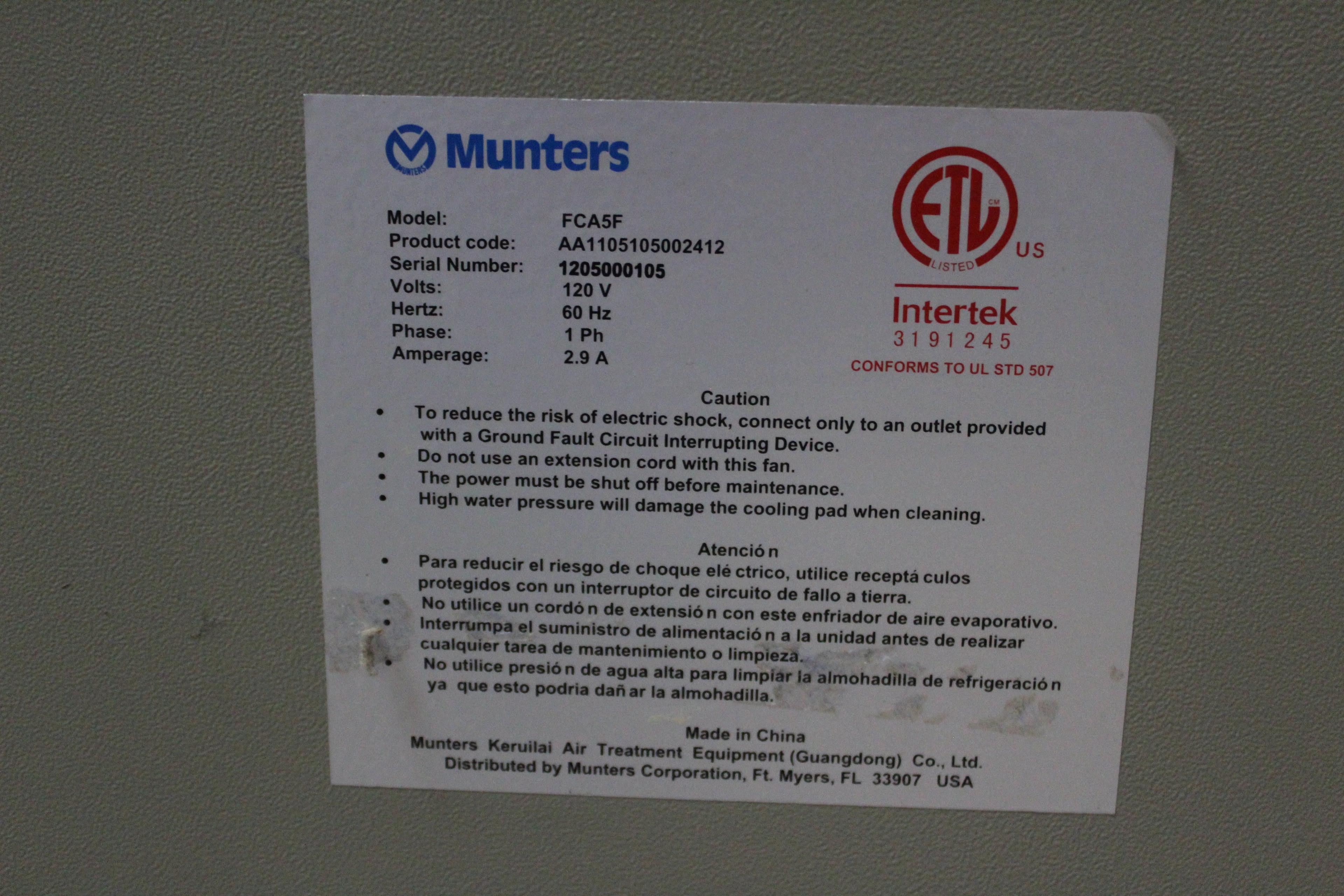 Munters FCA5F Evaporative Cooler (Unused)