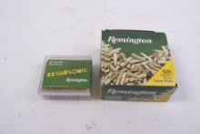 Two full boxes of Remington 22 long, hollow point, rim fire cartridges