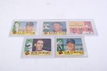 Five 1960 Topps baseball cards, all Red Sox players