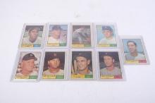 Nine 1961 Topps baseball cards, all Red Sox players