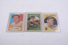 Three 1959 and 1961 Topps baseball cards, all Red Sox players