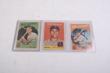 Three 1958 and 1959 Topps baseball cards, all Red Sox players