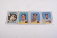 Four 1958 and 1959 Topps baseball cards, all Red Sox players