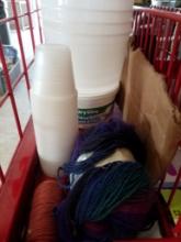 Yarn, Air Dry Clay, Plastic Buckets, Reel of yarn