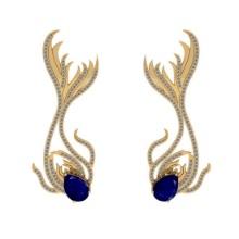 6.47 CtwVS/SI1 Blue Sapphire And Diamond 14K Yellow Gold Dangling Earrings( ALL DIAMOND ARE LAB GROW
