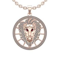 1.72 Ctw VS/SI1 Ruby and Diamond Style Men's collection 14K Rose Gold lion Pendant Necklace ALL DIAM
