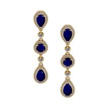 4.93 CtwVS/SI1 Blue Sapphire And Diamond 14K Yellow Gold Dangling Earrings( ALL DIAMOND ARE LAB GROW