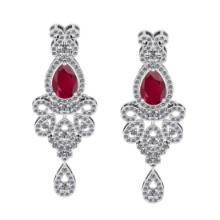 5.65 CtwVS/SI1 Ruby And Diamond 14K White Gold Dangling Earrings( ALL DIAMOND ARE LAB GROWN )