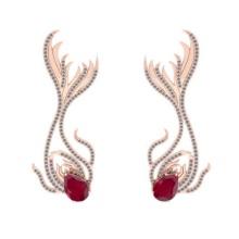 6.47 CtwVS/SI1 Ruby And Diamond 14K Rose Gold Dangling Earrings( ALL DIAMOND ARE LAB GROWN )