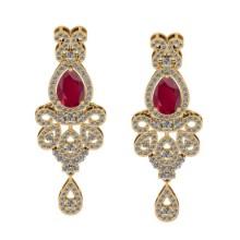 5.65 CtwVS/SI1 Ruby And Diamond 14K Yellow Gold Dangling Earrings( ALL DIAMOND ARE LAB GROWN )
