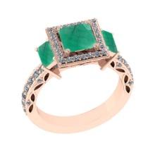 2.42 Ctw VS/SI1 Emerald and Diamond 14K Rose Gold Engagement Ring(ALL DIAMOND ARE LAB GROWN)