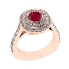 1.55 Ctw VS/SI1 Ruby and Diamond 14K Rose Gold Engagement Ring(ALL DIAMOND ARE LAB GROWN)