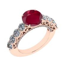 4.65 Ctw VS/SI1 Ruby and Diamond 14K Rose Gold Engagement Ring (ALL DIAMOND ARE LAB GROWN)