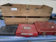 Wooden Crate and 3 empty containers