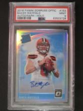 2018 Panini Donruss Optic Baker Mayfield Auto Holo #153 PSA Mint 9