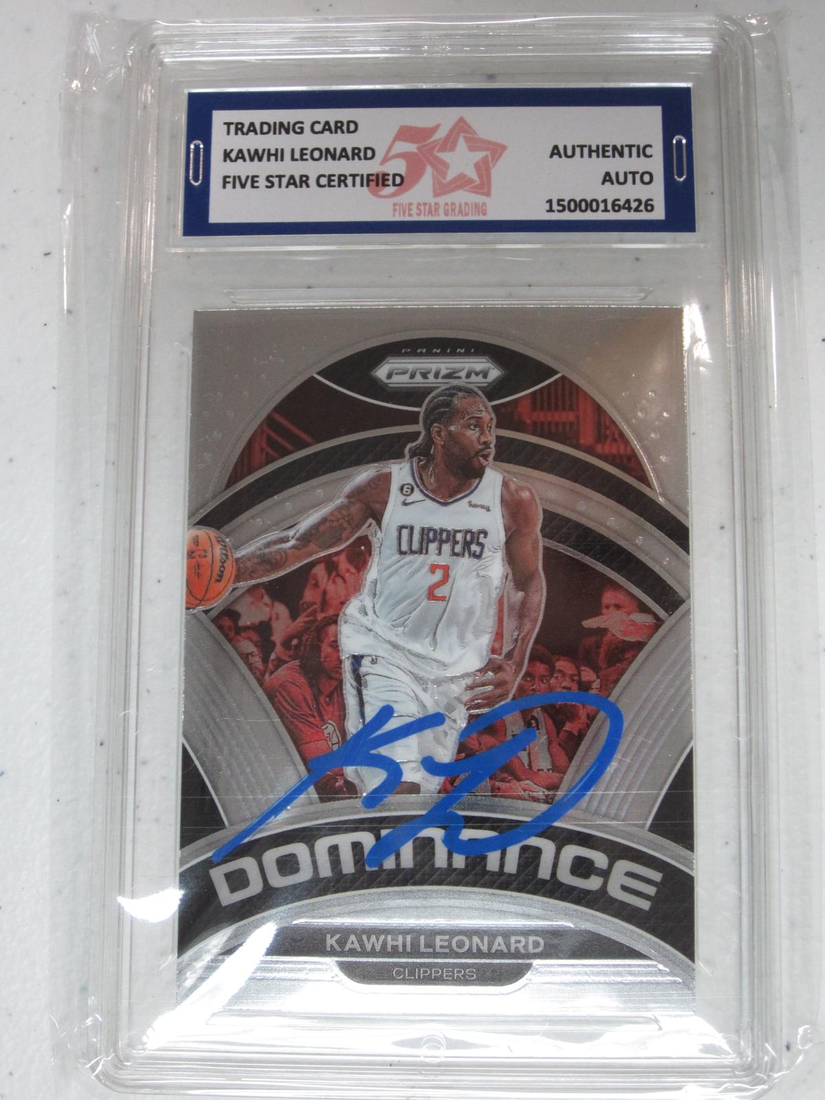 Kawhi Leonard Authentic Autographed Trading Card Five Star Graded