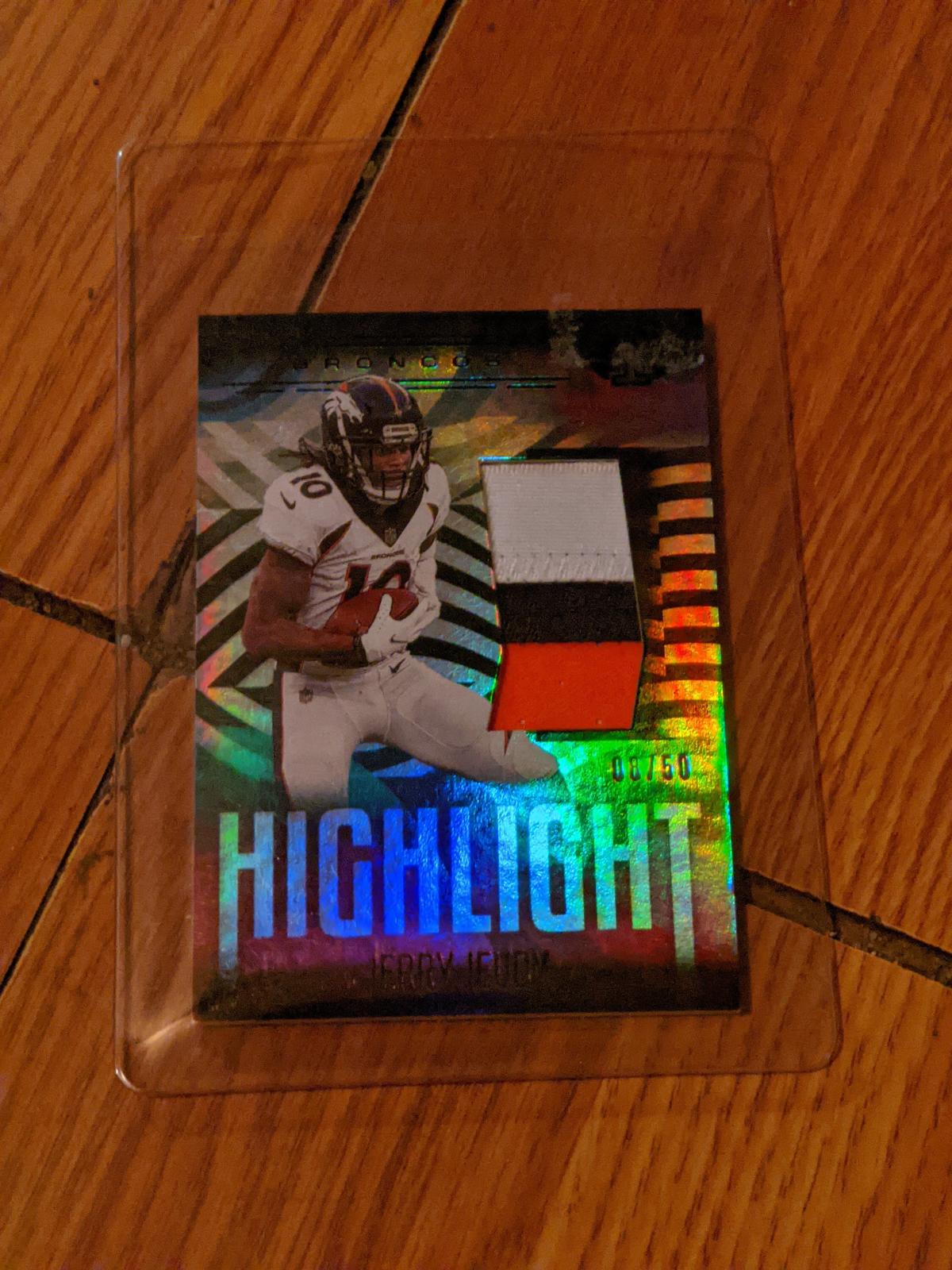 08/50 SP 2021 Panini Illusions Jerry Jeudy Highlights Jersey Patch #HS-JEJ Broncos