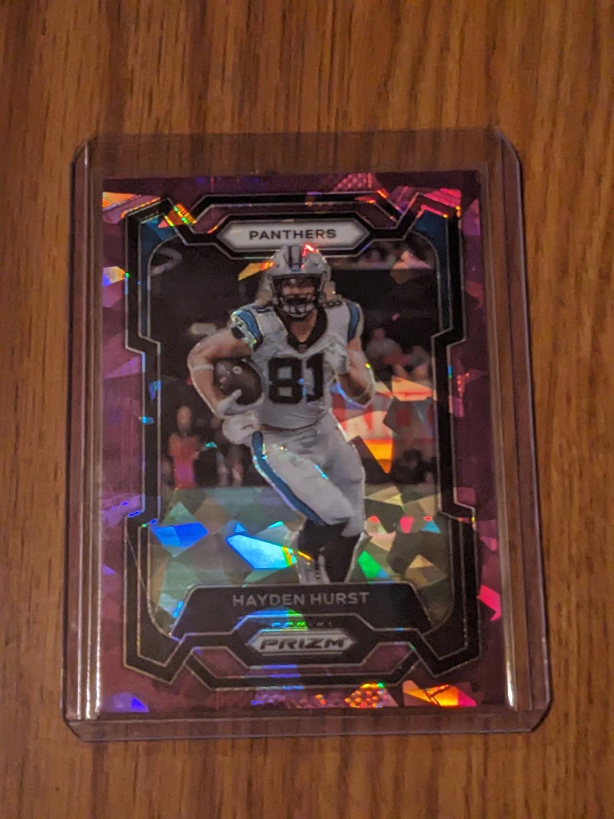 2023 Panini Prizm Hayden Hurst #42 Purple Ice Prizm /225 Carolina Panthers