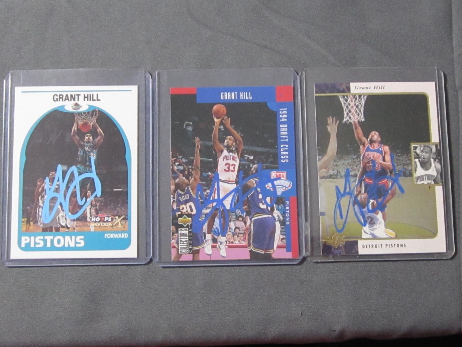 3 CARD LOT GRANT HILL SIGNED SPORTS CARDS WITH COA