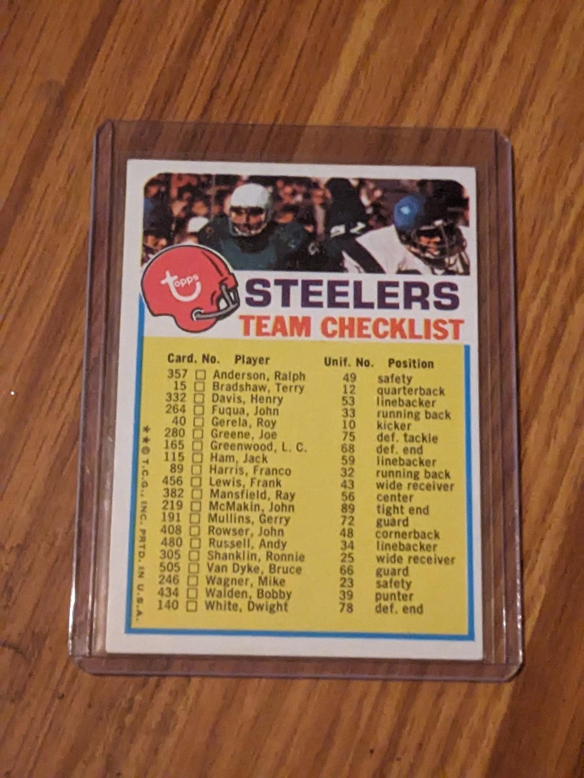 1973 Topps Team Checklists Checklist Pittsburgh Steelers