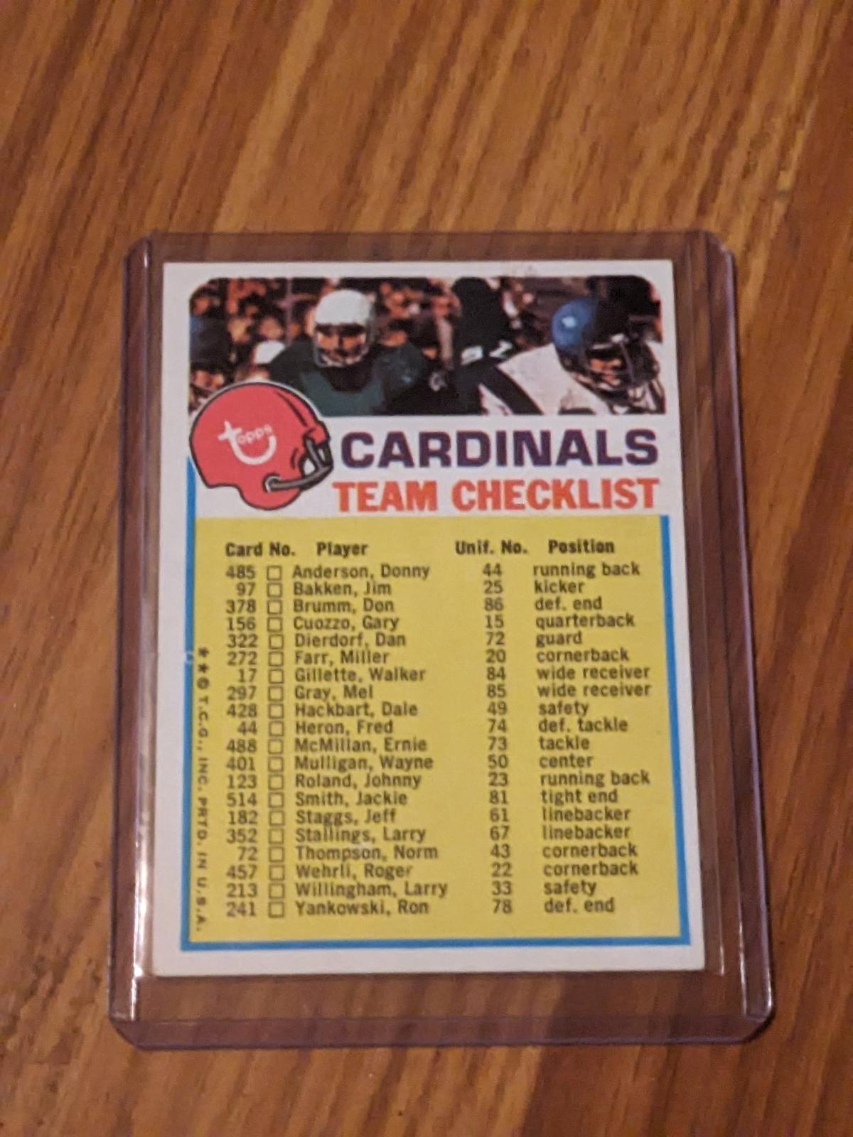 VINTAGE 1973 TOPPS ST. LOUIS CARDINALS TEAM CHECKLIST