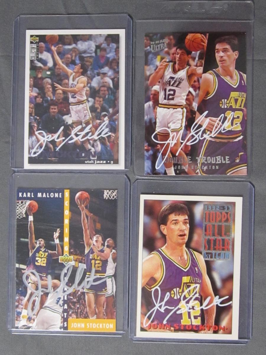 4 CARD LOT JOHN STOCKTON SIGNED CARDS WITH COA