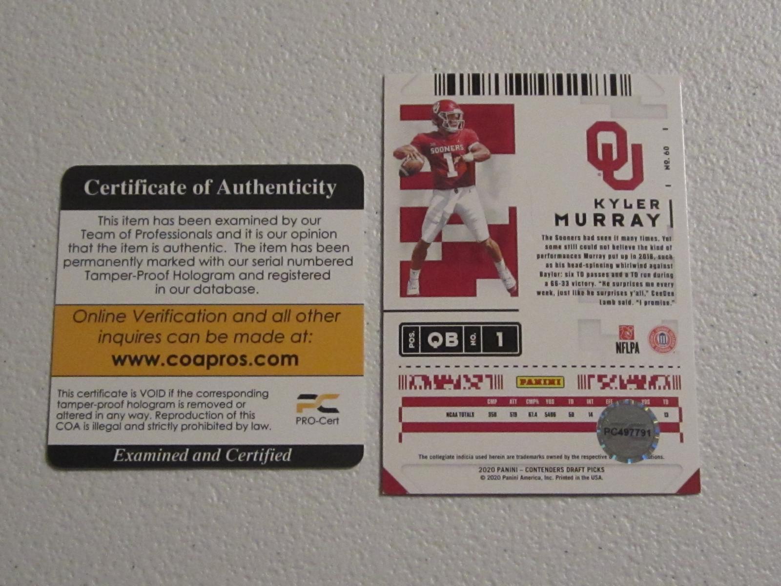 KYLER MURRAY SIGNED TRADING CARD WITH COA