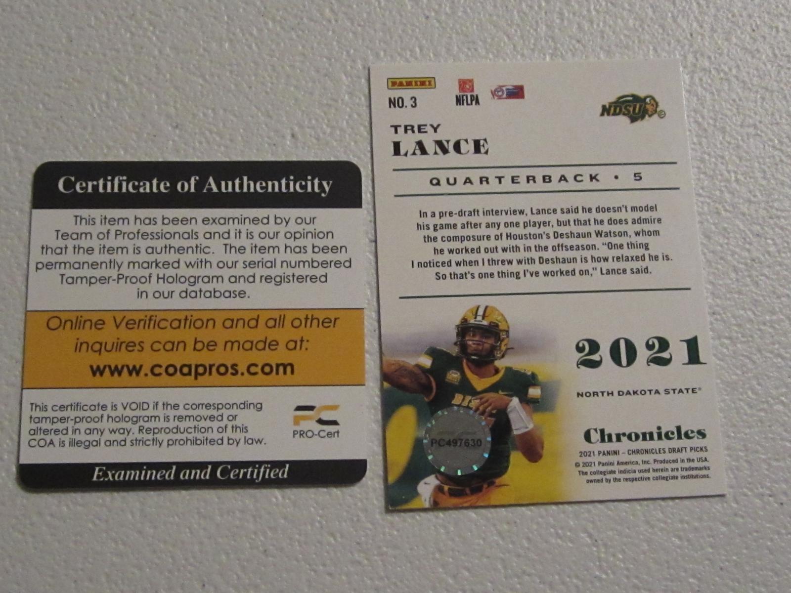 TREY LANCE SIGNED ROOKIE CARD WITH COA