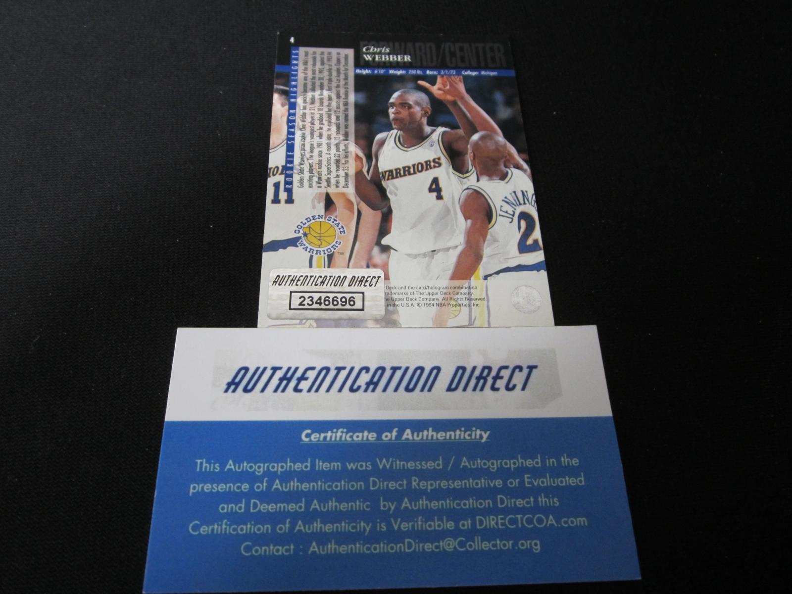 1993-94 UD CHRIS WEBBER AUTOGRAPHED RC COA