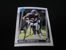 Khalil Herbert signed ROOKIE football card COA