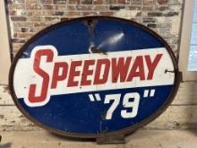 Speedway "79" Gas Station Pole Double Sided Porcelain Sign w/ Frame