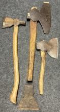 Lot of 4 Antique Blacksmith Forged Axes  Broadaxes