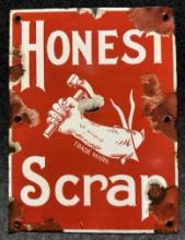 Original Single Sided Porcelain Honest Scrap Tobacco Sign