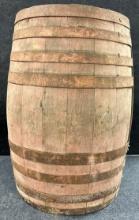 Antique Large 7 Ring Red Painted Wooden Shipping Barrell
