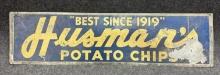 Husman's Potato Chips Single Sided Galvanized Metal Advertising Sign