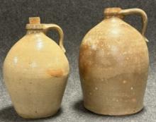 Lot of 2 Antique Salt Glazed Stoneware Ovoid Jugs
