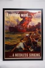 Anton Otto Fischer Original WWII Framed Poster "A Careless Word… A Needless Sinking"