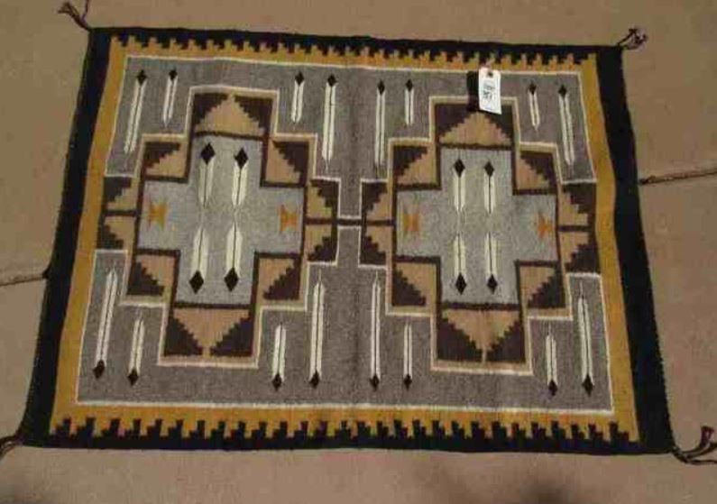 Navajo Rug - 100% hand carded & twisted wool - natural white, gray & black wool with - hand loomed -