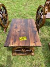 Wooden wagon wheel table