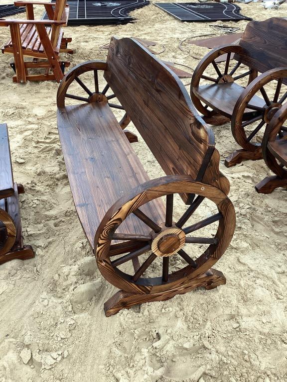 WOODEN WAGON WHEEL BENCH