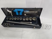 17 pc 3/4" drive socket set in original blue box with original label in lid good condition