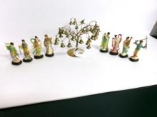Vintage Brass Bell Tree With 8 Asian Figurines