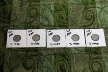 Lot Of 5 Dimes Marked With D Years 1978,1981,1987,1989,1995